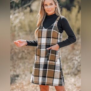 Cupshe Plaid Mini Dress - Brown, Black, White